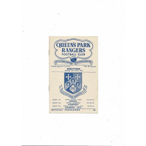 1954/55 Queens Park Rangers v Brentford Football Programme