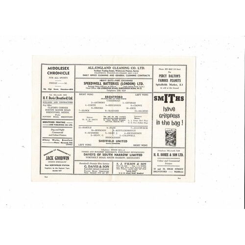 1962/63 Brentford v Sheffield United League Cup Football Programme