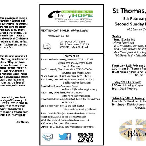 Pew Sheet | The Parish of St Thomas, Exeter