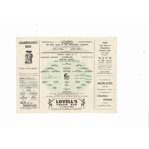 1952/53 Charlton Athletic v Sunderland Football Programme