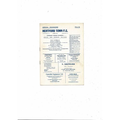 1964/65 Hertford v Hemel Hempstead Athenian League Memorial Shield Programme