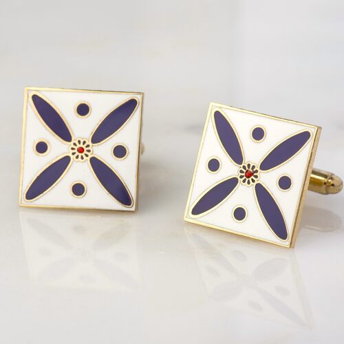 Cufflinks. The Persian Cross. Purple on White with 1 Central Red Stone.