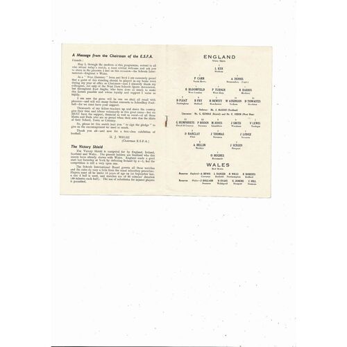1960 England v Wales Schools International Football Programme @ West Ham United