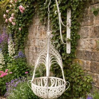 Large cream metal hanging basket.