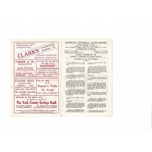 1959/60 Barnsley v Bradford City Football Programme