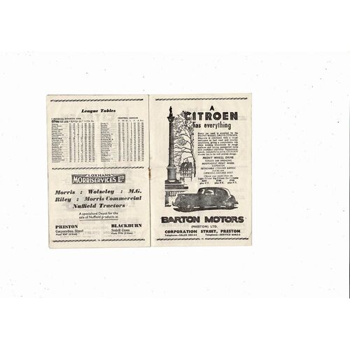 1953/54 Preston v Bolton Wanderers Football Programme