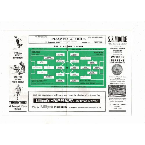 1960 Northern Ireland v England Football Programme