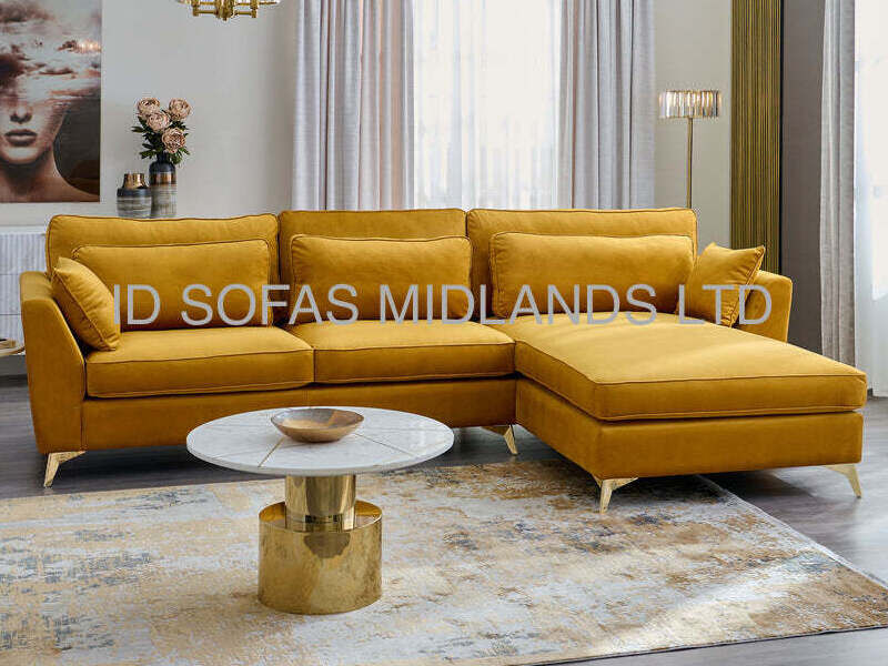 DEVA CHAISE CORNER SOFA IN GOLD PLUSH