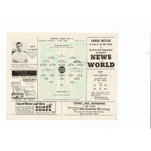 1956/57 Charlton Athletic v Luton Town Football Programme