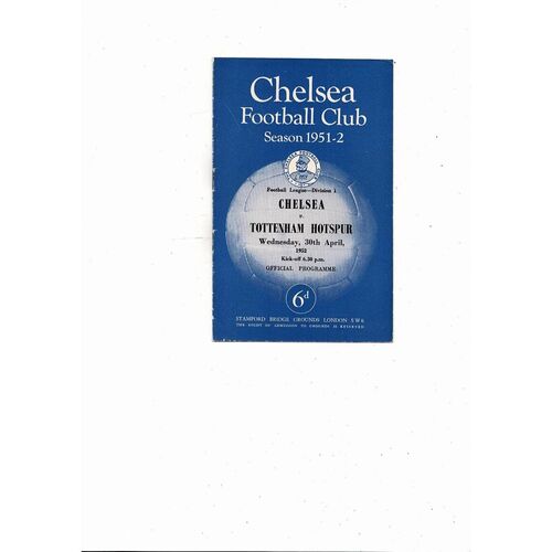 1951/52 Chelsea v Tottenham Hotspur Football Programme