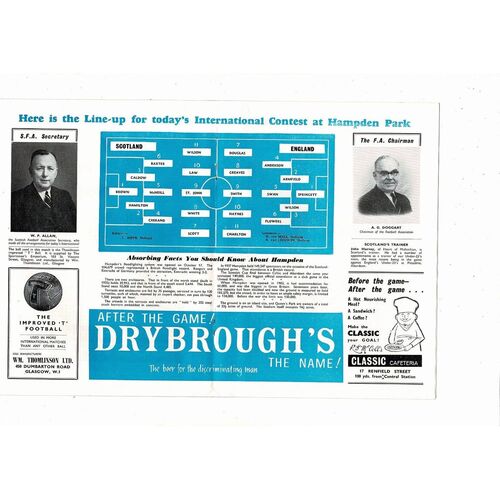 1962 Scotland v England Football Programme