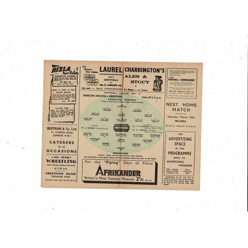 1946/47 Charlton Athletic v Brentford Football Programme