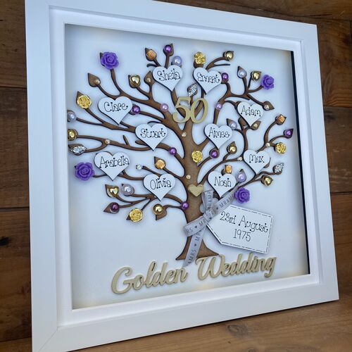 Personalised Anniversary Gift – Custom Family Tree Frame with Names, Pearls & Optional Lights