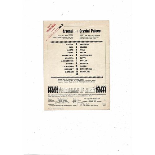 1970/71 Arsenal v Crystal Palace Football Programme