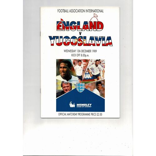 1989 England v Yugoslavia Football Programme