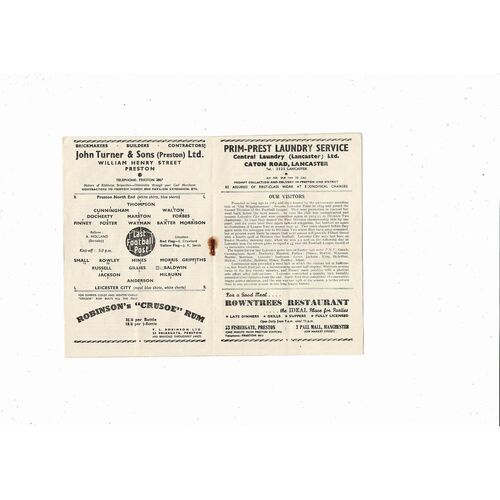 1953/54 Preston v Leicester City FA Cup Replay Football Programme