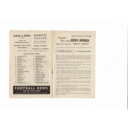 1957/58 Notts County v Tranmere Rovers FA Cup Football Programme