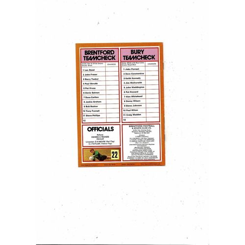 1979/80 Brentford v Bury Football Programme