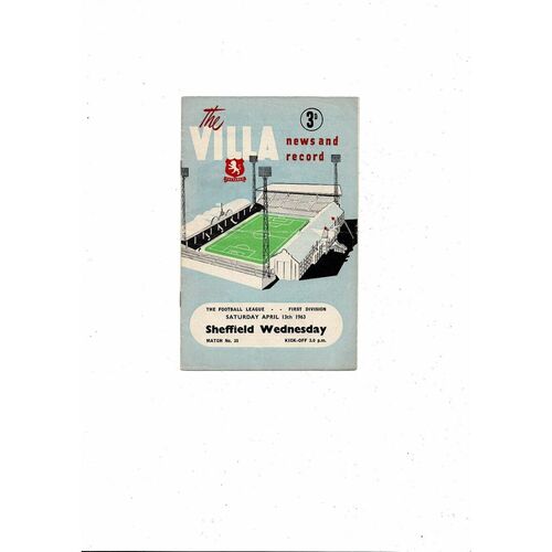 1962/63 Aston Villa v Sheffield Wednesday Football Programme