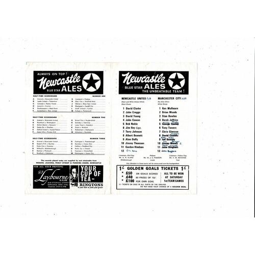 Newcastle United v Manchester City Central League Football Programme 1968/69