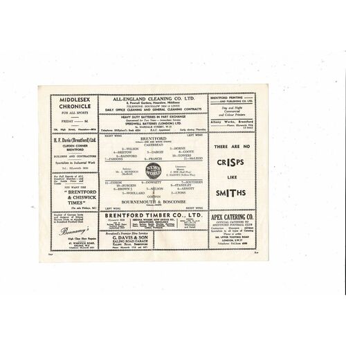 1958/59 Brentford v Bournemouth Football Programme