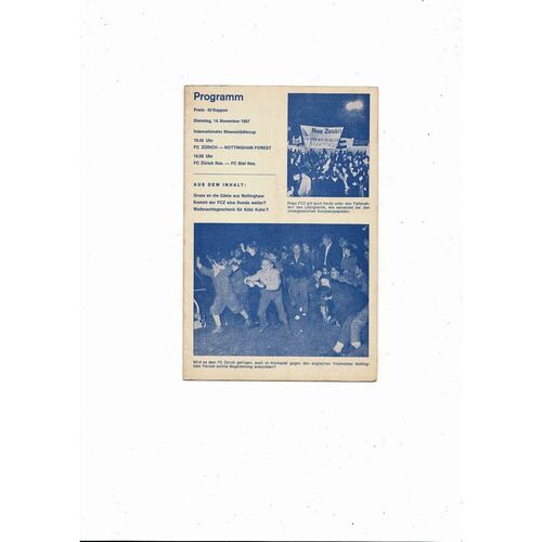 Zurich v Nottingham Forest Fairs Cup Football Programme 1967/68