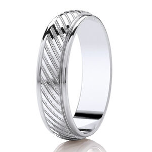 18ct 6mm DIAMOND CUT diagonal mille-grain detail ring