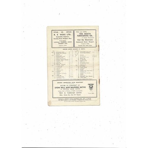 1954/55 Newport County v Football Programme