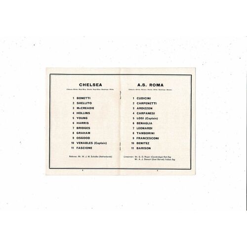 Chelsea v AS Roma Fairs Cup Football Programme 1965/66