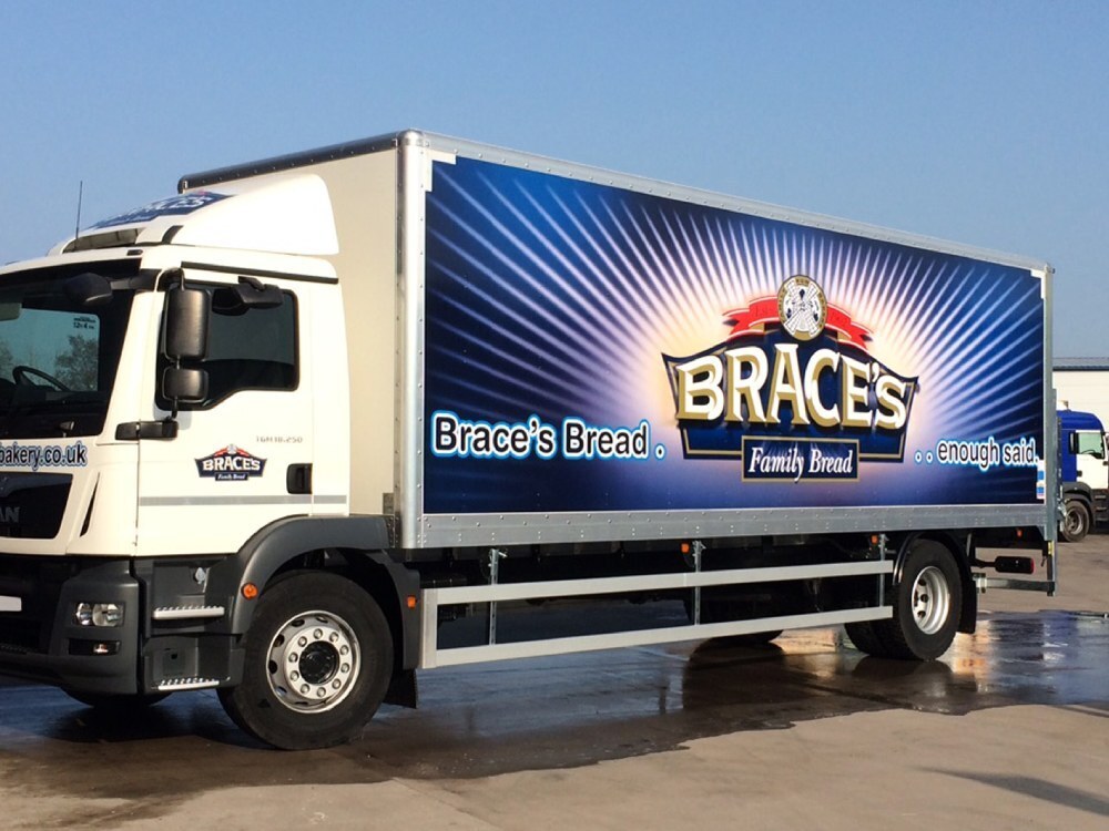 Brace's Bread trailer wrap on a MAN truck.