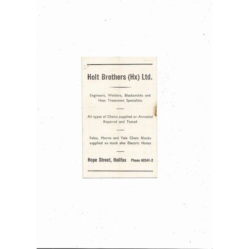 1957/58 Halifax Town v Accrington Stanley Football Programme
