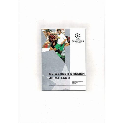 Werder Bremen v AC Milan UEFA Champions League Football Programme 1993/94
