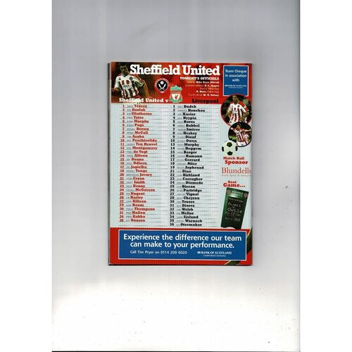 2002/03 Sheffield United v Liverpool League Cup Semi Final Football Programme