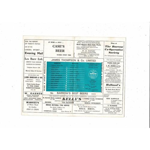 1969/70 Barrow v Reading Football Programme