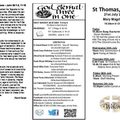 Pew Sheet | The Parish of St Thomas, Exeter