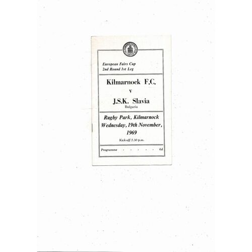 Kilmarnock v J.S.K. Slavia Fairs Cup Football Programme 1969/70