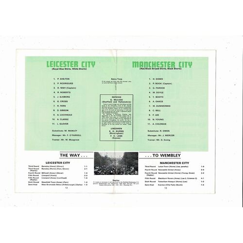 1969 Leicester City v Manchester City FA Cup Final Football Programme
