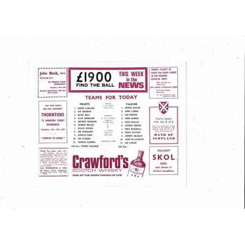 1967/68 Hearts v Falkirk Football Programme