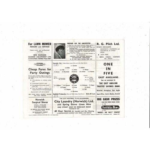 Norwich City v Sheffield Wednesday Friendly Football Programme 1963/64