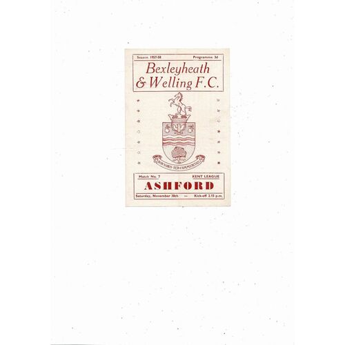 1957/58 Bexleyheath & Welling v Ashford Kent League Football Programme