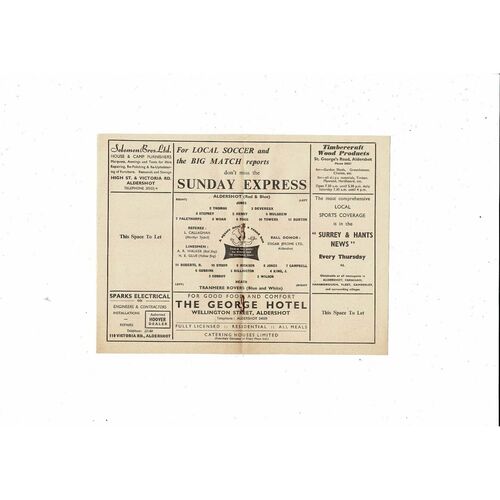 1963/64 Aldershot v Tranmere Rovers Football Programme