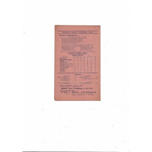 1936/37 Dulwich Hamlet v Ilford London Charity Cup Football Programme