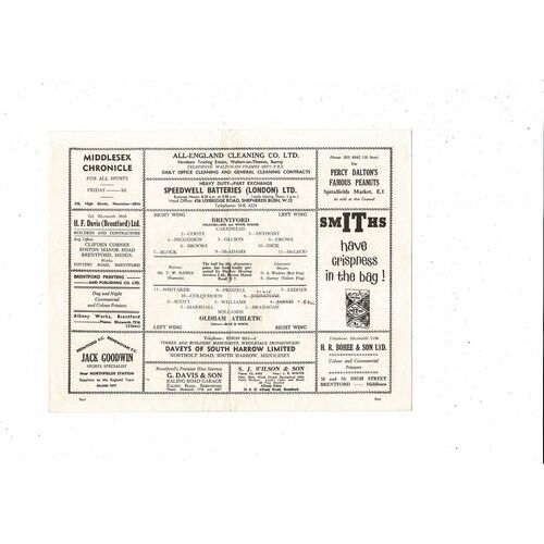 1962/63 Brentford v Oldham Athletic Football Programme