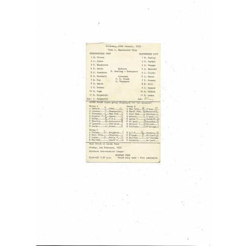 Huddersfield Town v Manchester City Central League Football Programme 1972/73