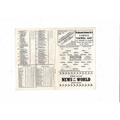 1959/60 Barnsley v York City Football Programme