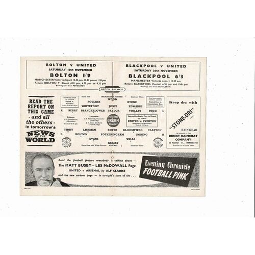 1955/56 Manchester United v Arsenal Football Programme