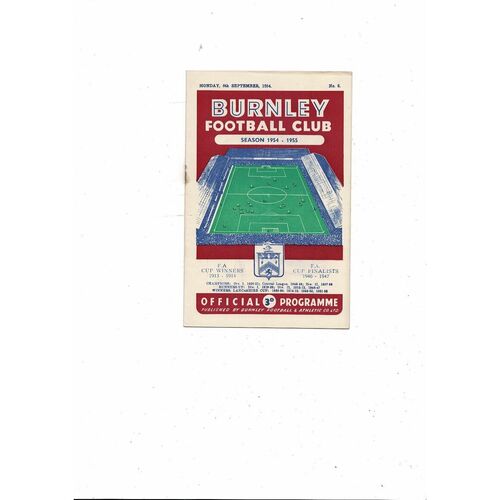 1954/55 Burnley v Leicester City Football Programme