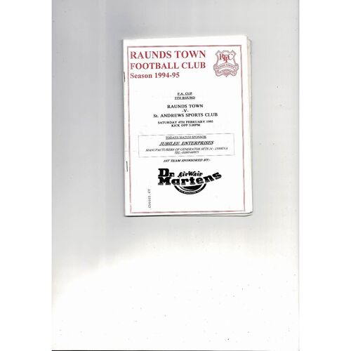 Raunds Town v St Andrews Sports Club FA Cup Football Programme 1994/95