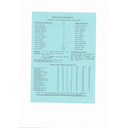 Nottingham Forest v Leeds United Central League Football Programme 1986/87