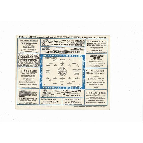 1954/55 Leicester City v Blackpool Football Programme